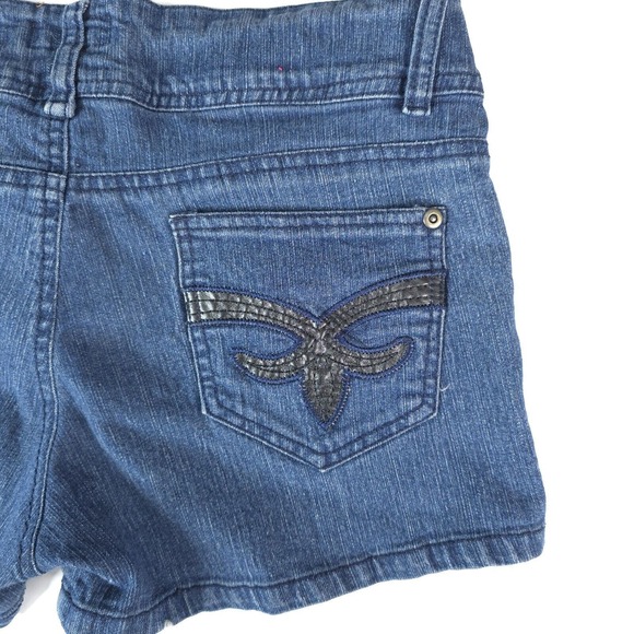 Hip Jeans USA Demin Booty Shorts Size 9 Embroidered Y2K Fashion Bling Stretch - Picture 7 of 11
